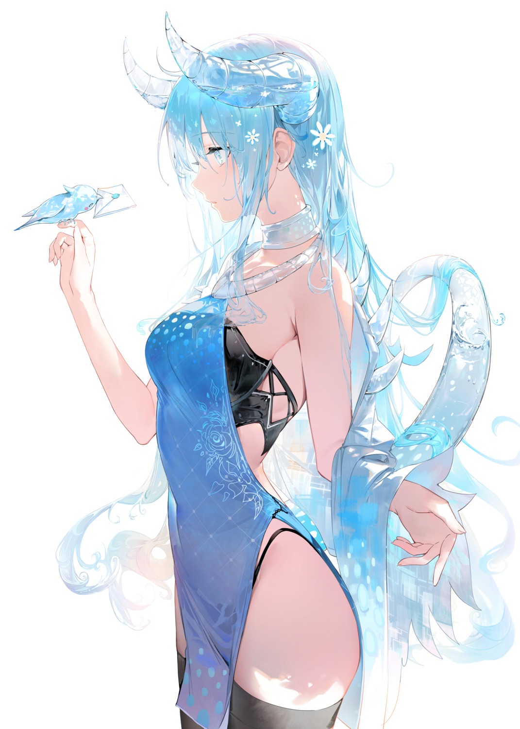 chinadress horns no_bra pantsu see_through thighhighs umibouzu