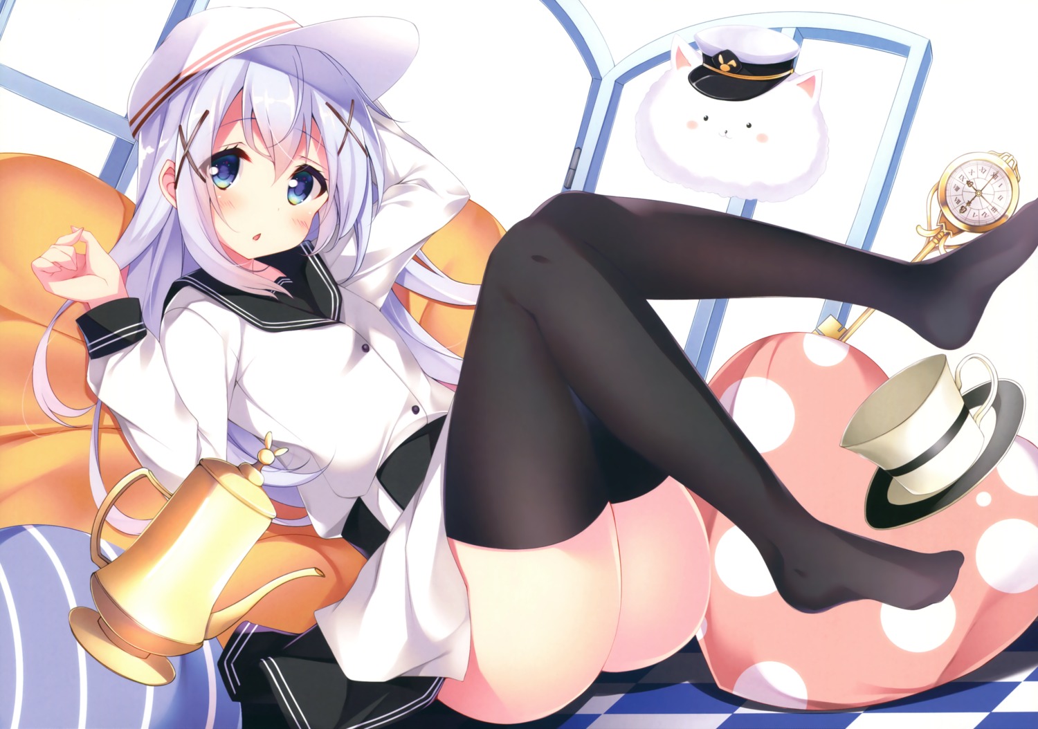 cosplay gabao. gochuumon_wa_usagi_desu_ka? hibiki_(kancolle) kafuu_chino kantai_collection seifuku skirt_lift thighhighs tippy_(gochuumon_wa_usagi_desu_ka?) verniy_(kancolle)