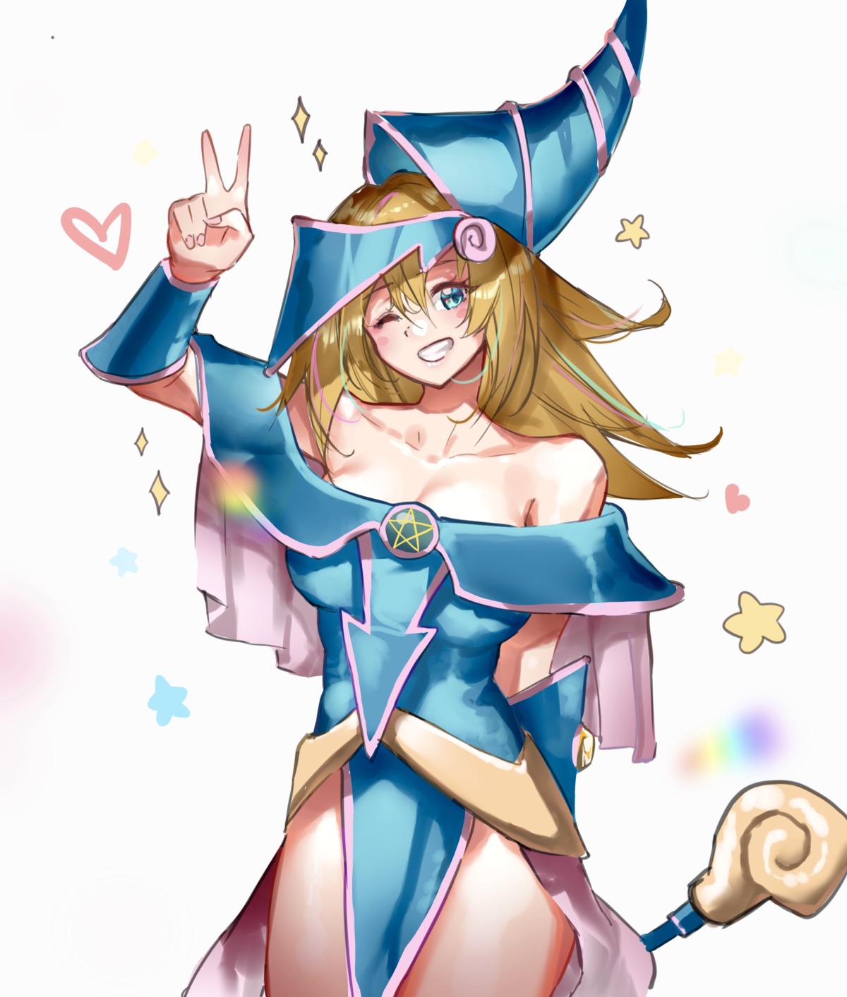 armor bennopi cleavage dark_magician_girl no_bra weapon yugioh