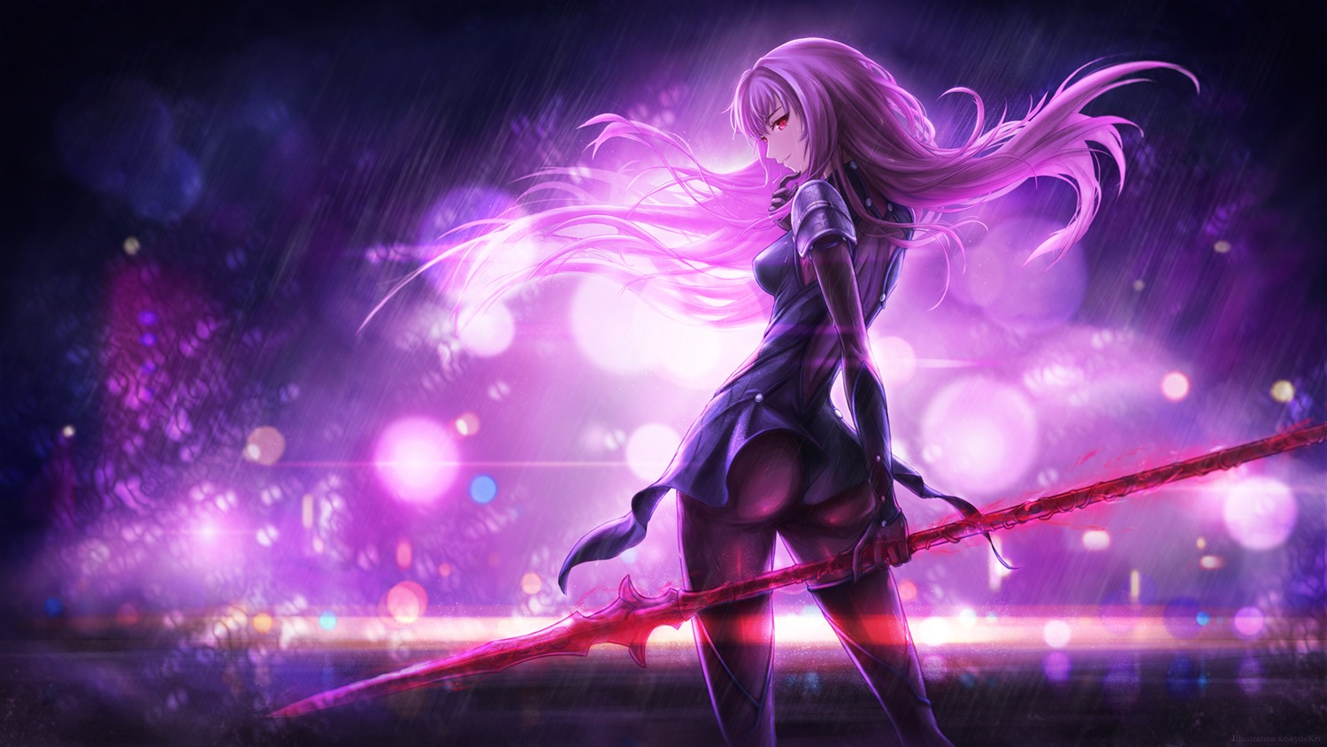 armor ass bodysuit fate/grand_order scathach_(fate/grand_order) skyde_kei wallpaper weapon