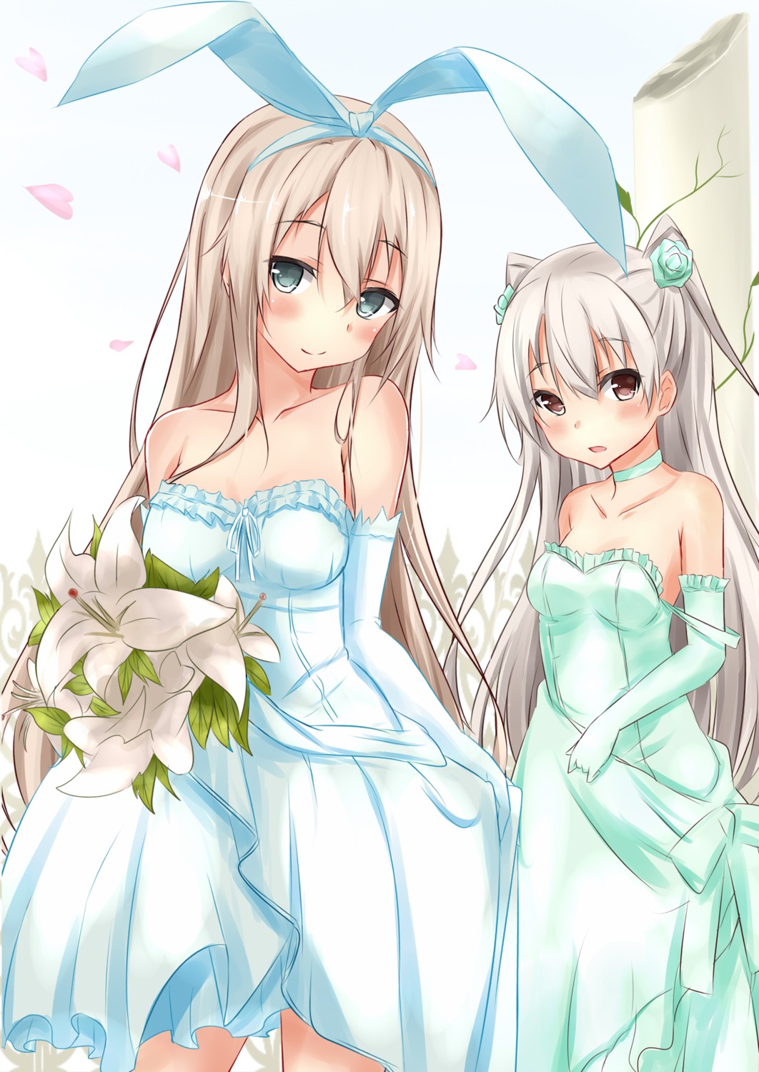 amatsukaze_(kancolle) dress kantai_collection saku_(kudrove) shimakaze_(kancolle) wedding_dress