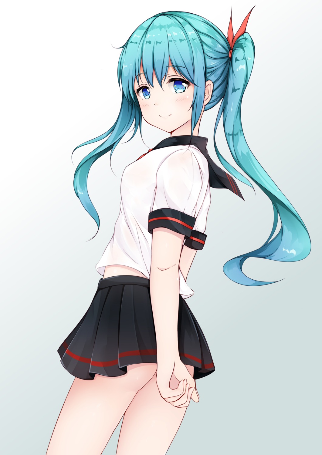 ass hatsune_miku nopan qingye_ling see_through seifuku vocaloid