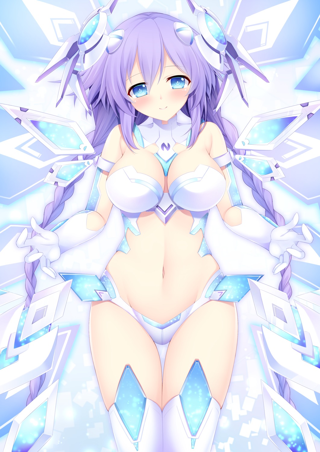 bikini_armor choujigen_game_neptune cleavage kishimen purple_heart thighhighs wings