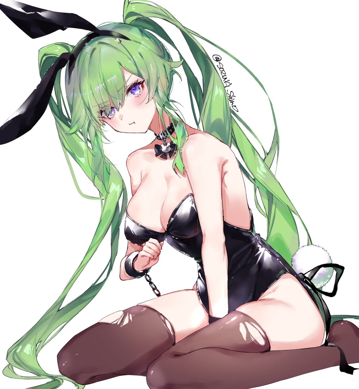 animal_ears bunny_ears bunny_girl no_bra souzuki_shino tail thighhighs torn_clothes