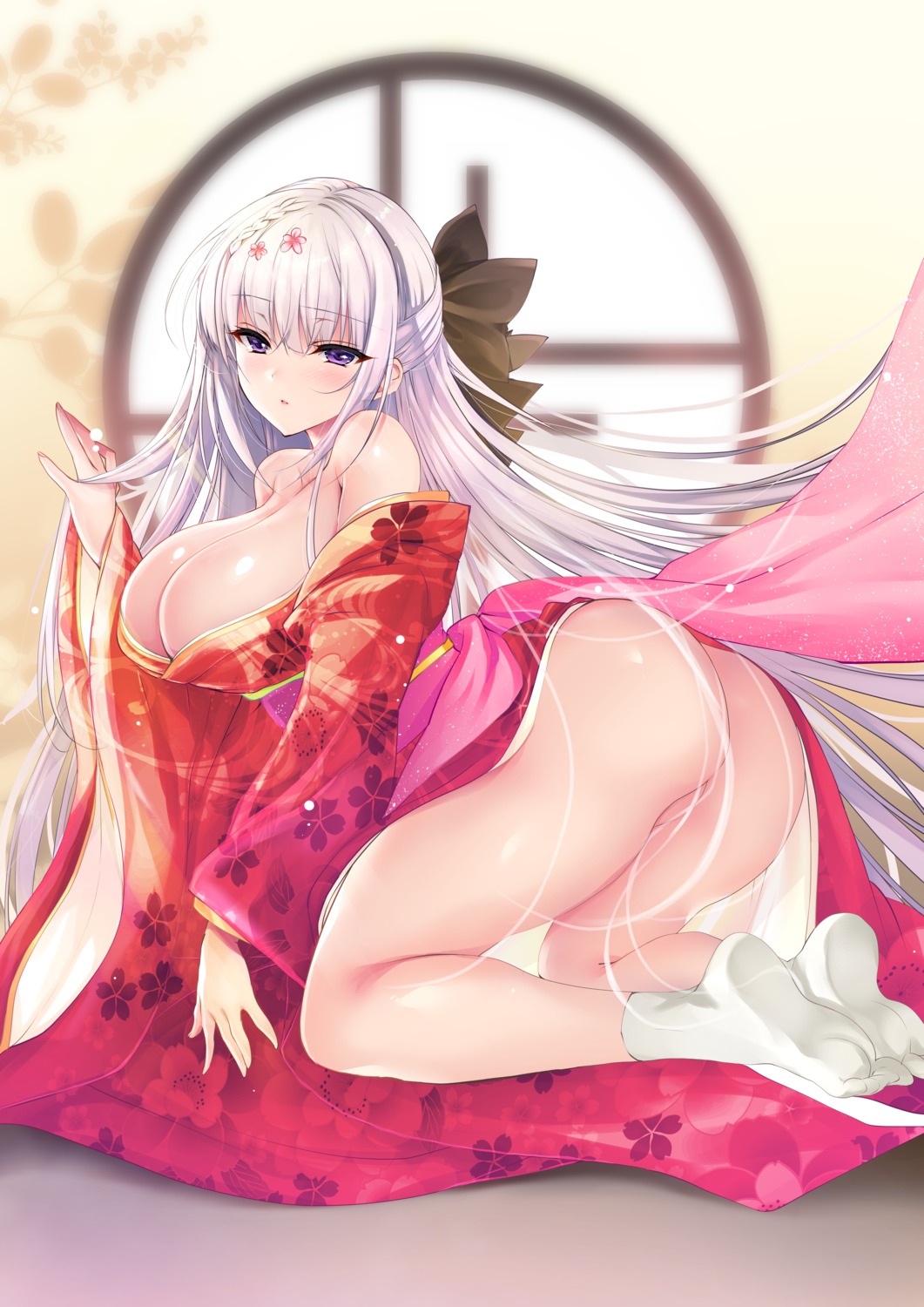 ass kimono ninoko no_bra nopan open_shirt ouse_shino shoujo_kaishun skirt_lift