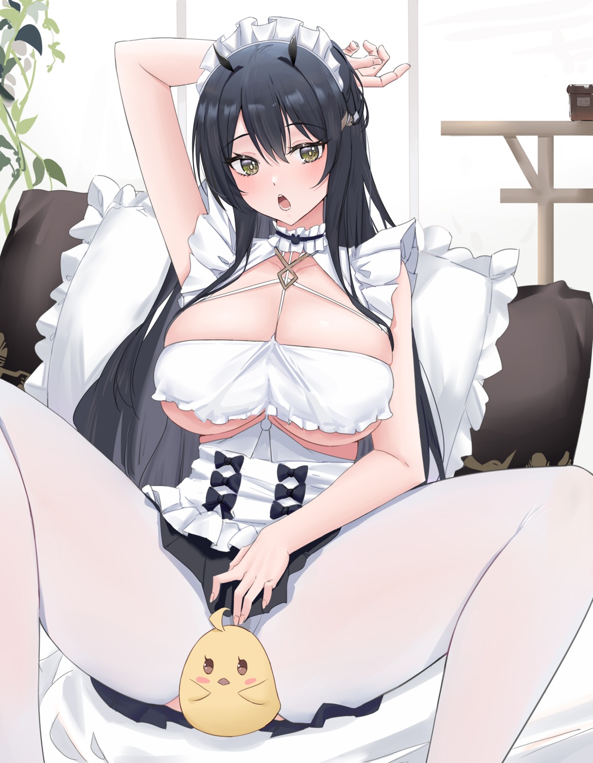 azur_lane indomitable_(azur_lane) kirin3145 maid manjuu_(azur_lane) masturbation no_bra pantyhose pussy_juice skirt_lift