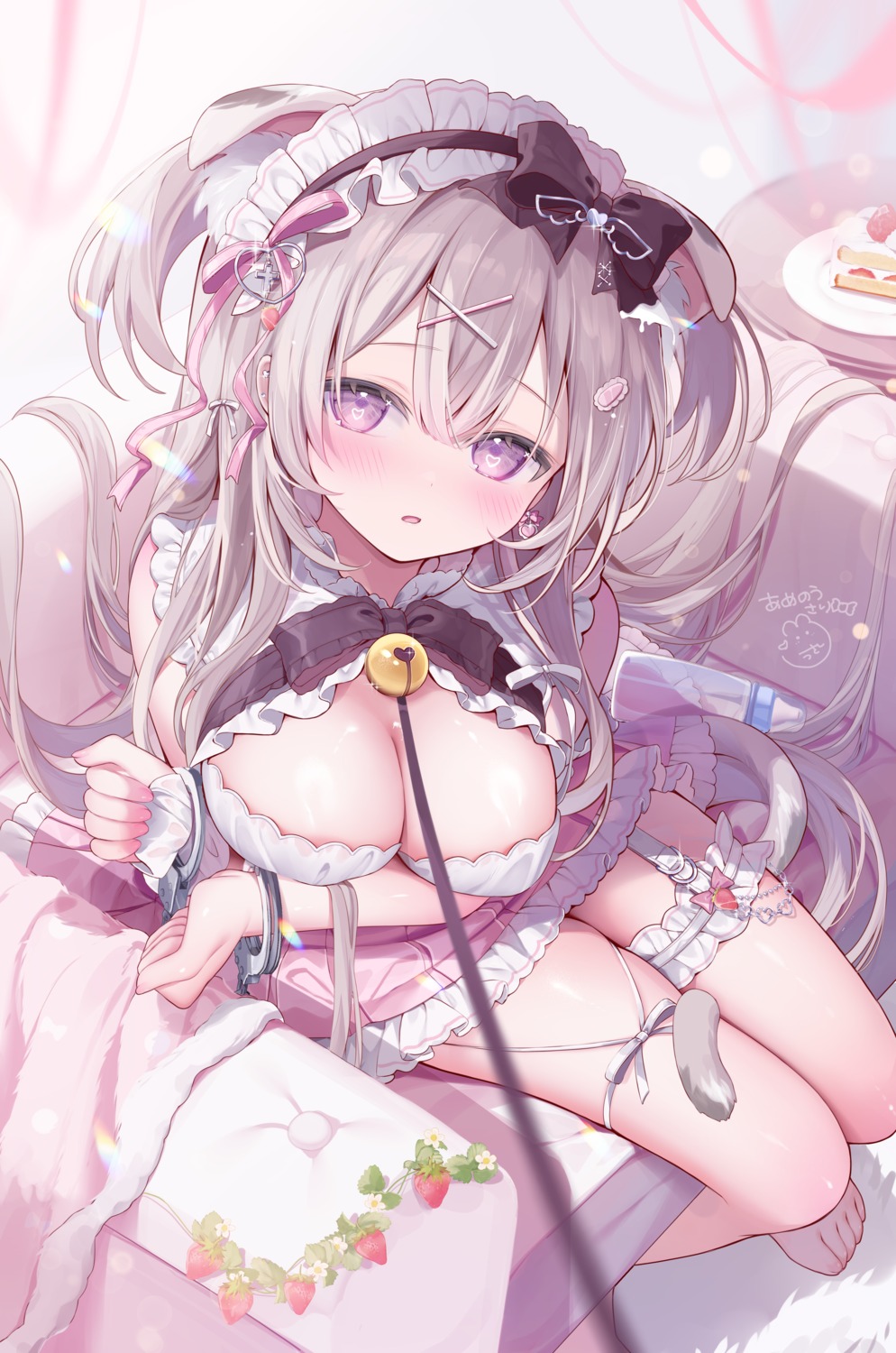 ameno_usari animal_ears bondage breast_hold garter maid nekomimi no_bra see_through tail