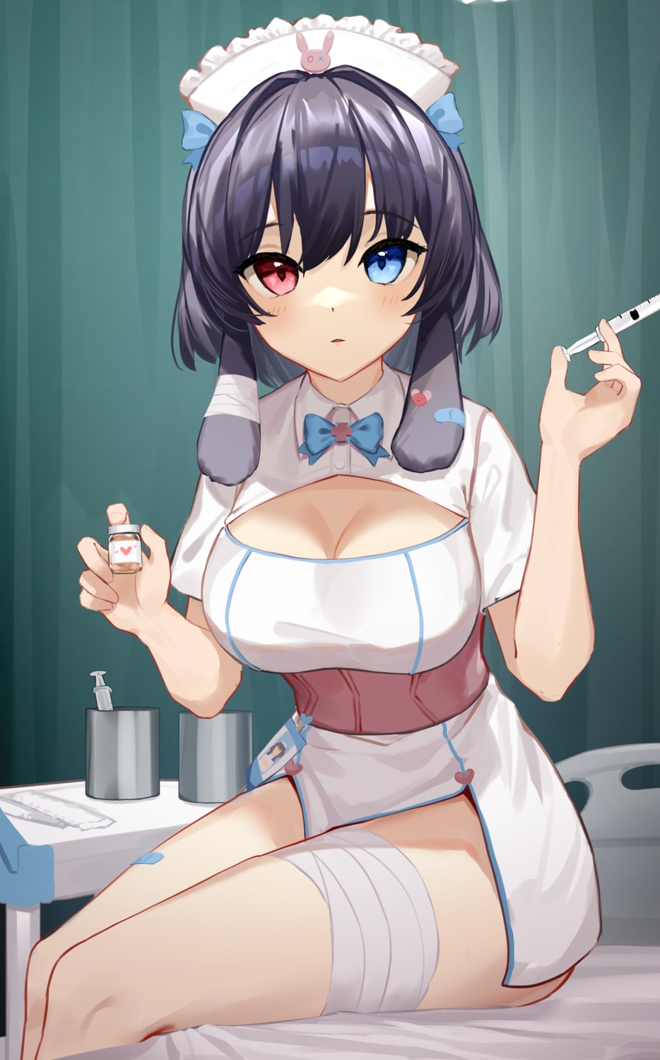 bandages bandaid cleavage heterochromia nurse wazd0183