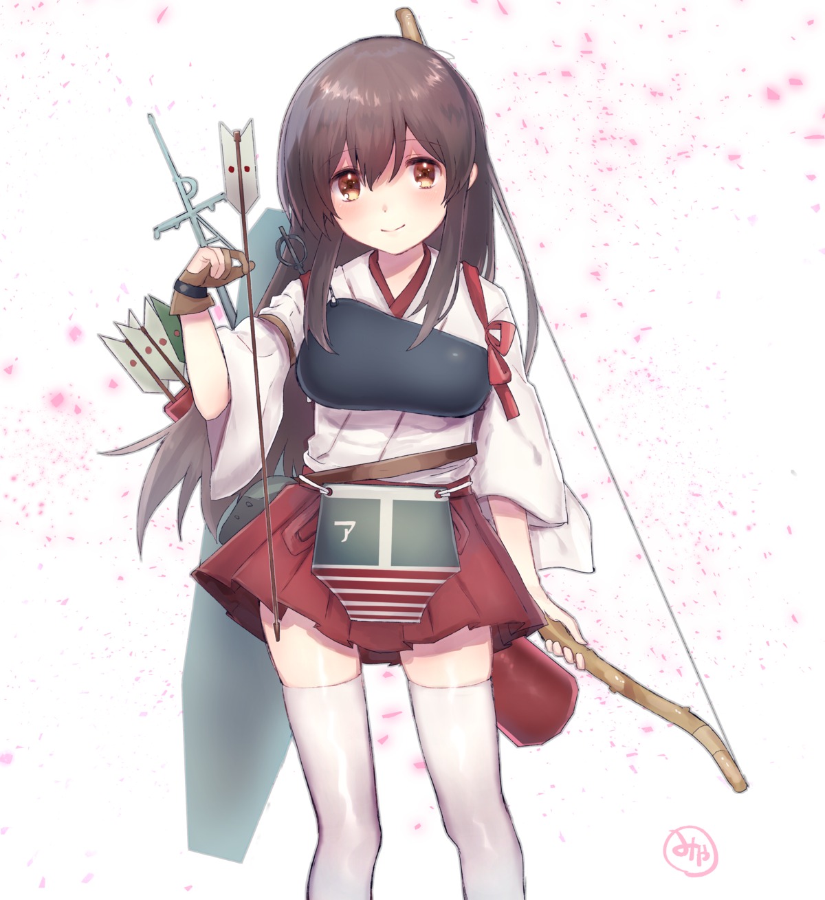akagi_(kancolle) armor japanese_clothes kantai_collection thighhighs weapon