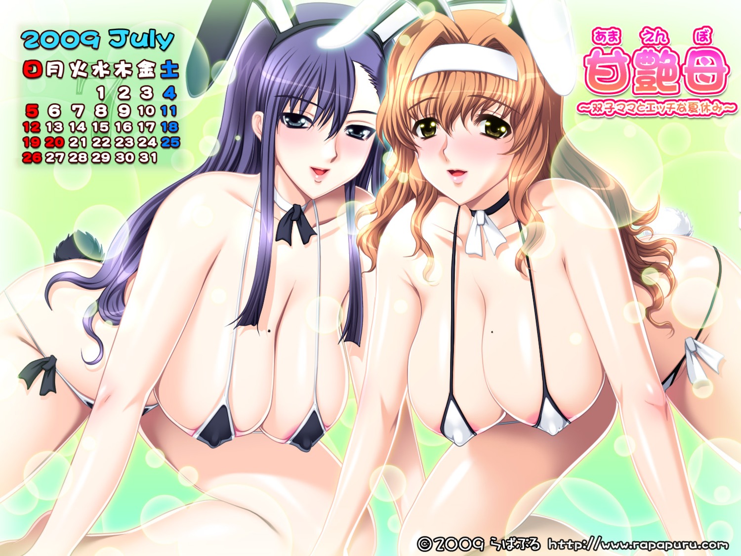 animal_ears areola bikini bunny_ears calendar erect_nipples hatoya_mameshichi rapapuru swimsuits wallpaper