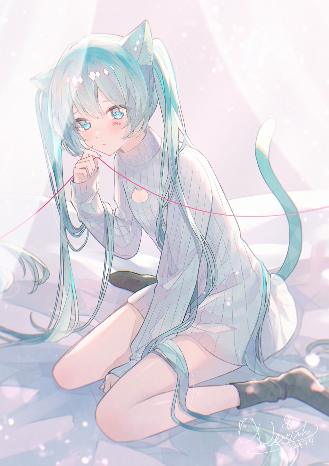 animal_ears dress hatsune_miku necojishi nekomimi sweater tail vocaloid