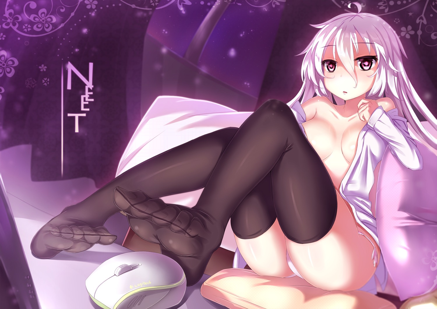 dk_senie no_bra open_shirt pantsu stockings string_panties thighhighs undressing