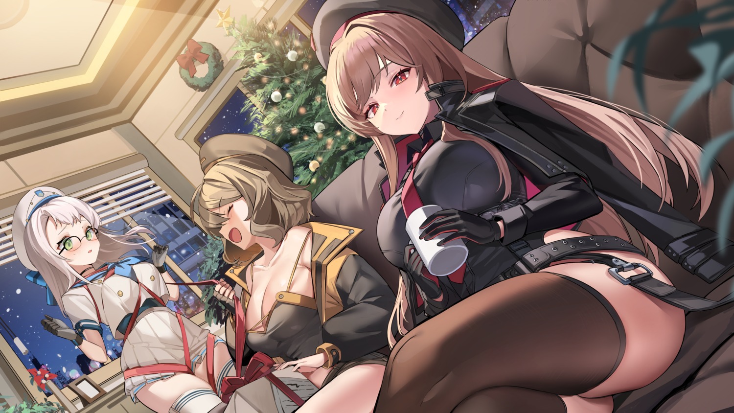 anis christmas goddess_of_victory:_nikke megane mendou_kusai neon_(nikke) no_bra rapi_(nikke) thighhighs uniform