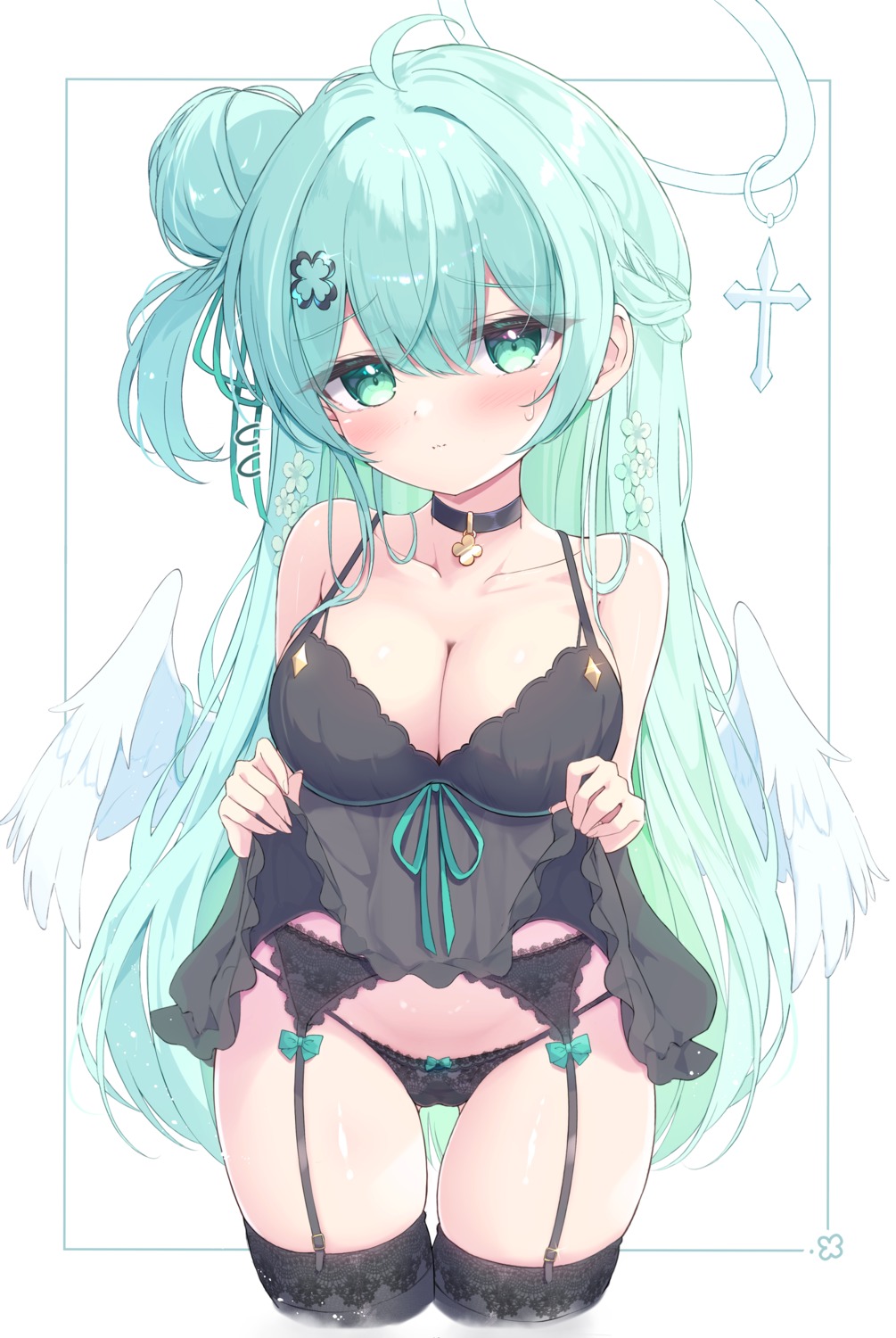 angel garter_belt lingerie mikaze_maruto pantsu skirt_lift stockings thighhighs wings