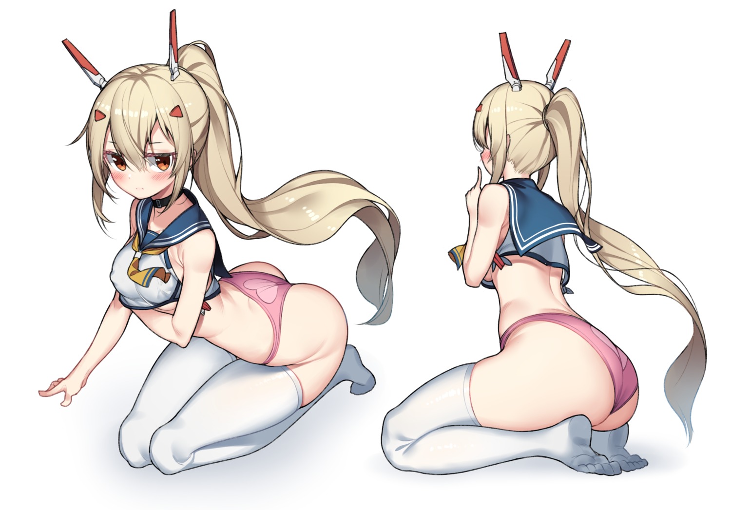 ass ayanami_(azur_lane) azur_lane breast_hold erect_nipples hop3 no_bra pantsu seifuku thighhighs underboob