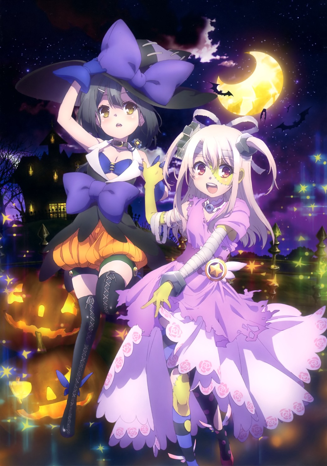 bandages bike_shorts cleavage dress fate/kaleid_liner_prisma_illya fate/stay_night halloween illyasviel_von_einzbern miyu_edelfelt thighhighs torn_clothes witch