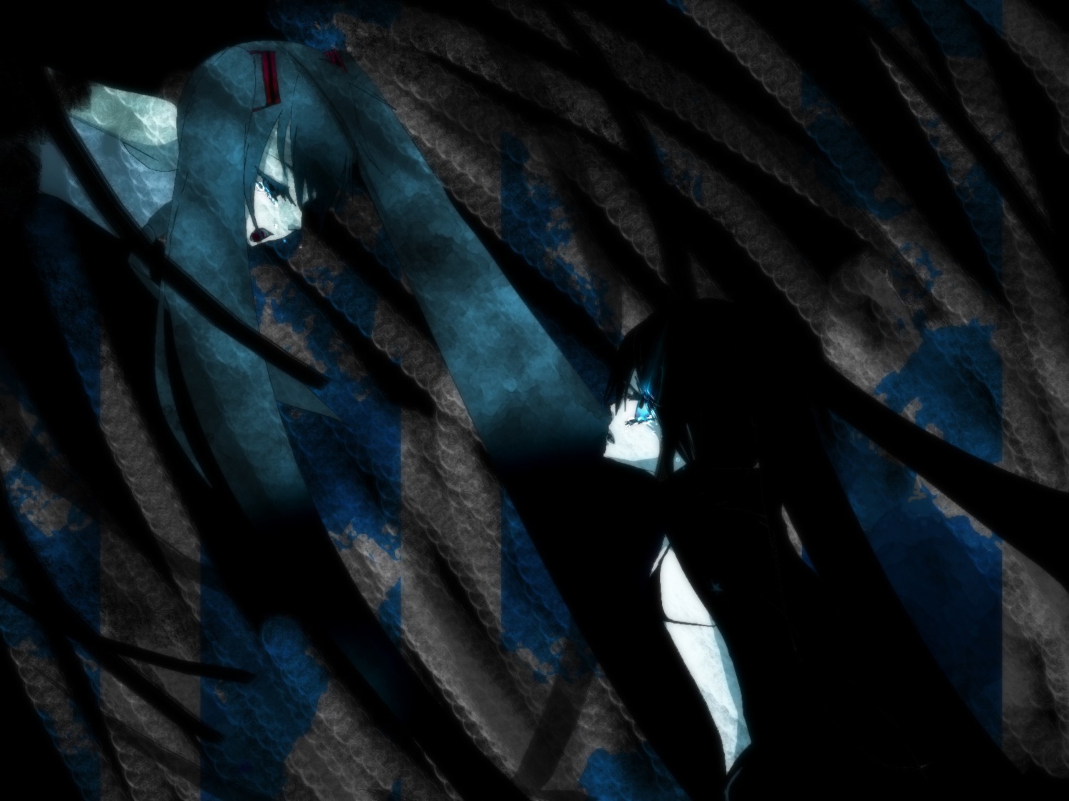 black_rock_shooter black_rock_shooter_(character) hatsune_miku memai vocaloid wallpaper