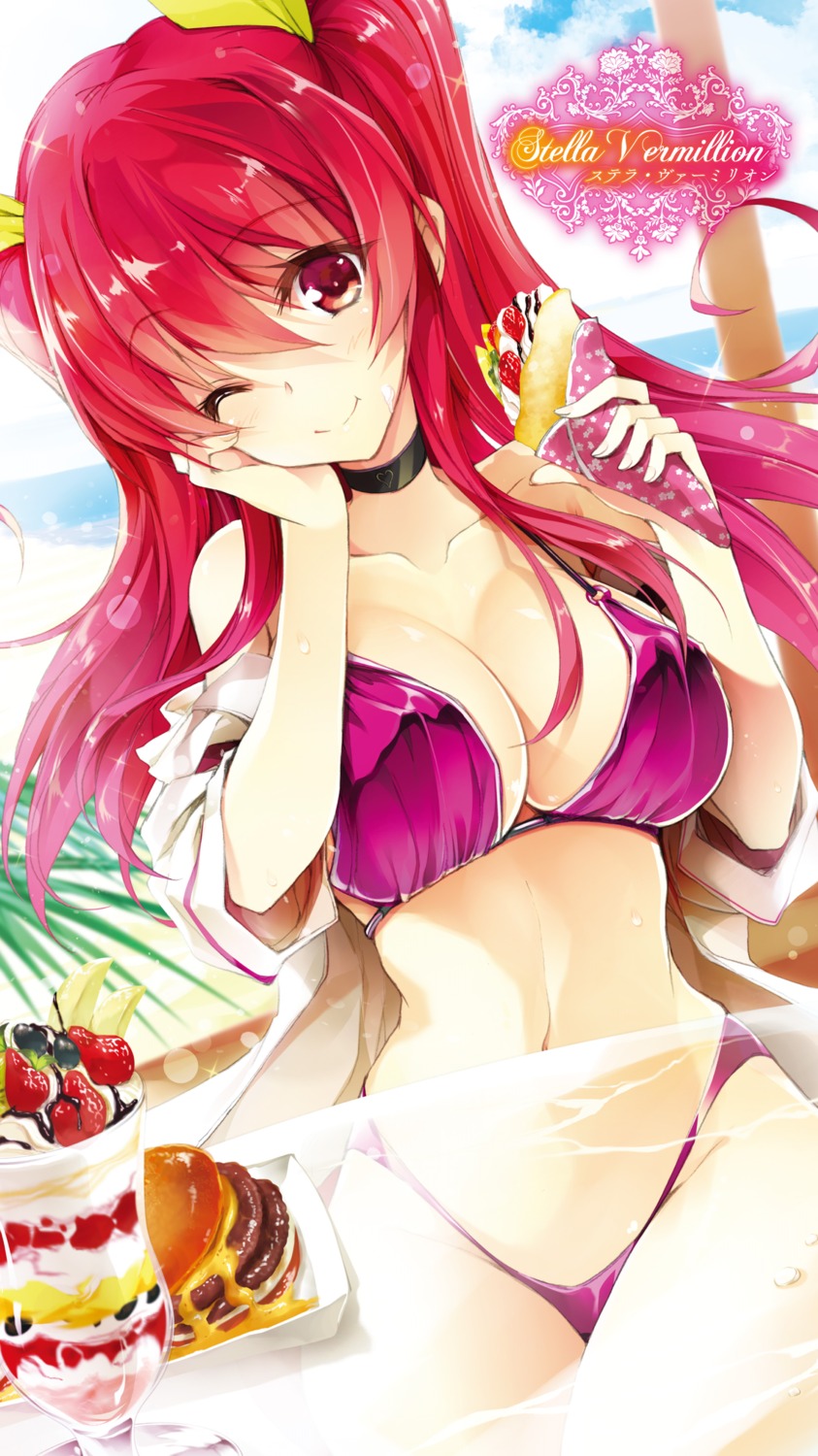 bikini cleavage digital_version open_shirt rakudai_kishi_no_cavalry stella_vermillion swimsuits won_(az_hybrid)