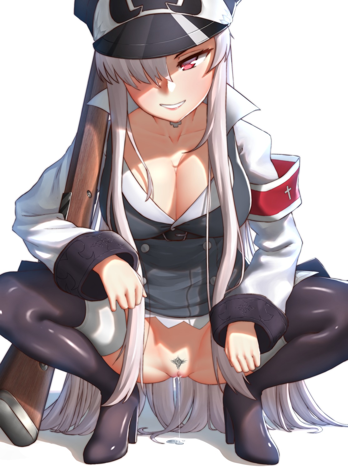 bottomless censored cleavage girls_frontline heels kar98k_(girls_frontline) pubic_hair pussy pussy_juice thighhighs thore_(nathalukpol)