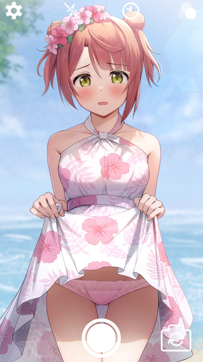 dress love_live!_nijigasaki_high_school_idol_club no_bra pantsu skirt_lift summer_dress toyasu_aina uehara_ayumu