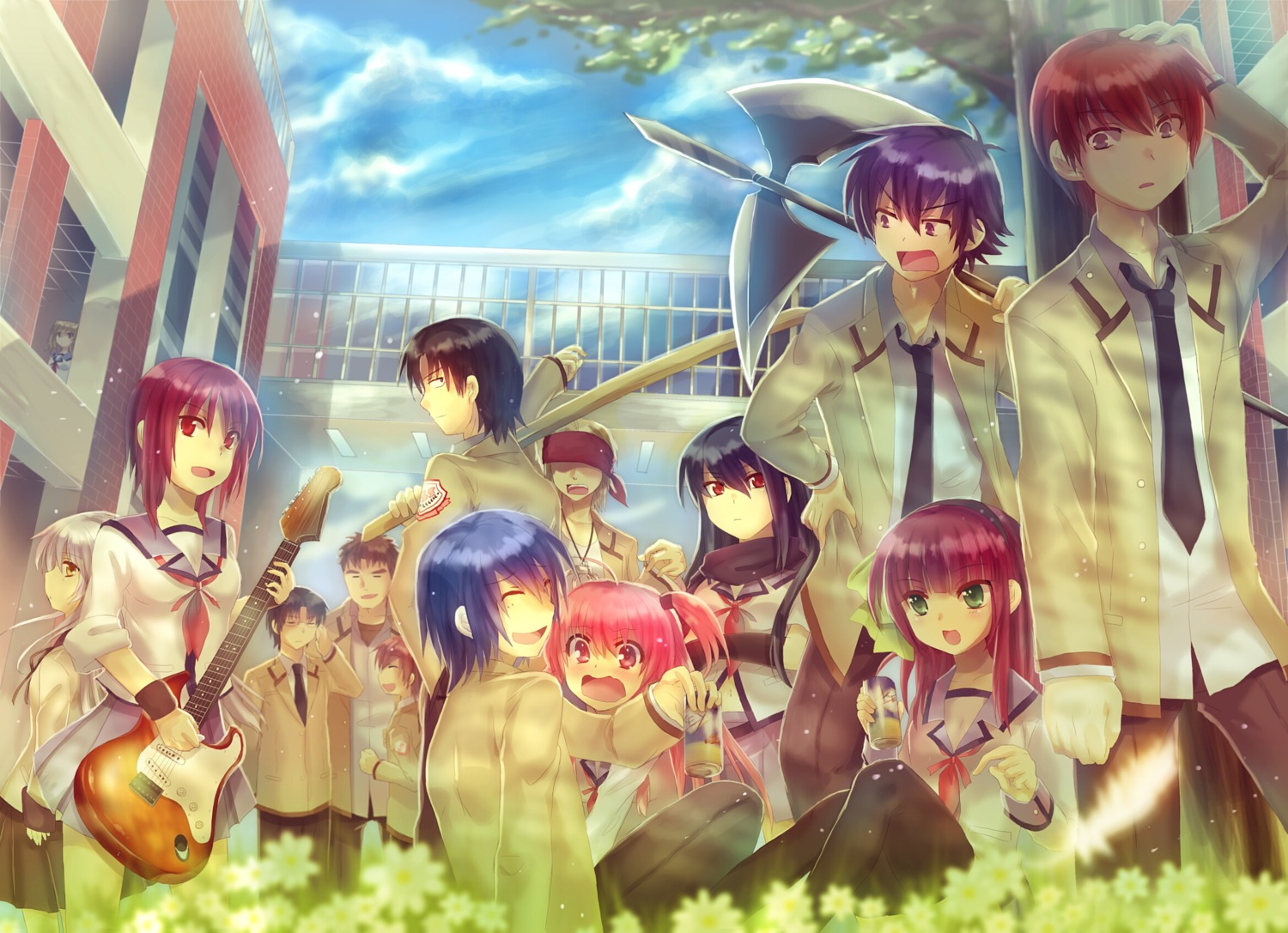 angel_beats! fujimaki guitar hinata_hideki iwasawa_masami matsushita_godan megane nakamura_yuri nari_otoko noda ooyama otonashi_yuzuru seifuku shiina tachibana_kanade tail takamatsu tk_(angel_beats!) wings yoshioka_yui yusa