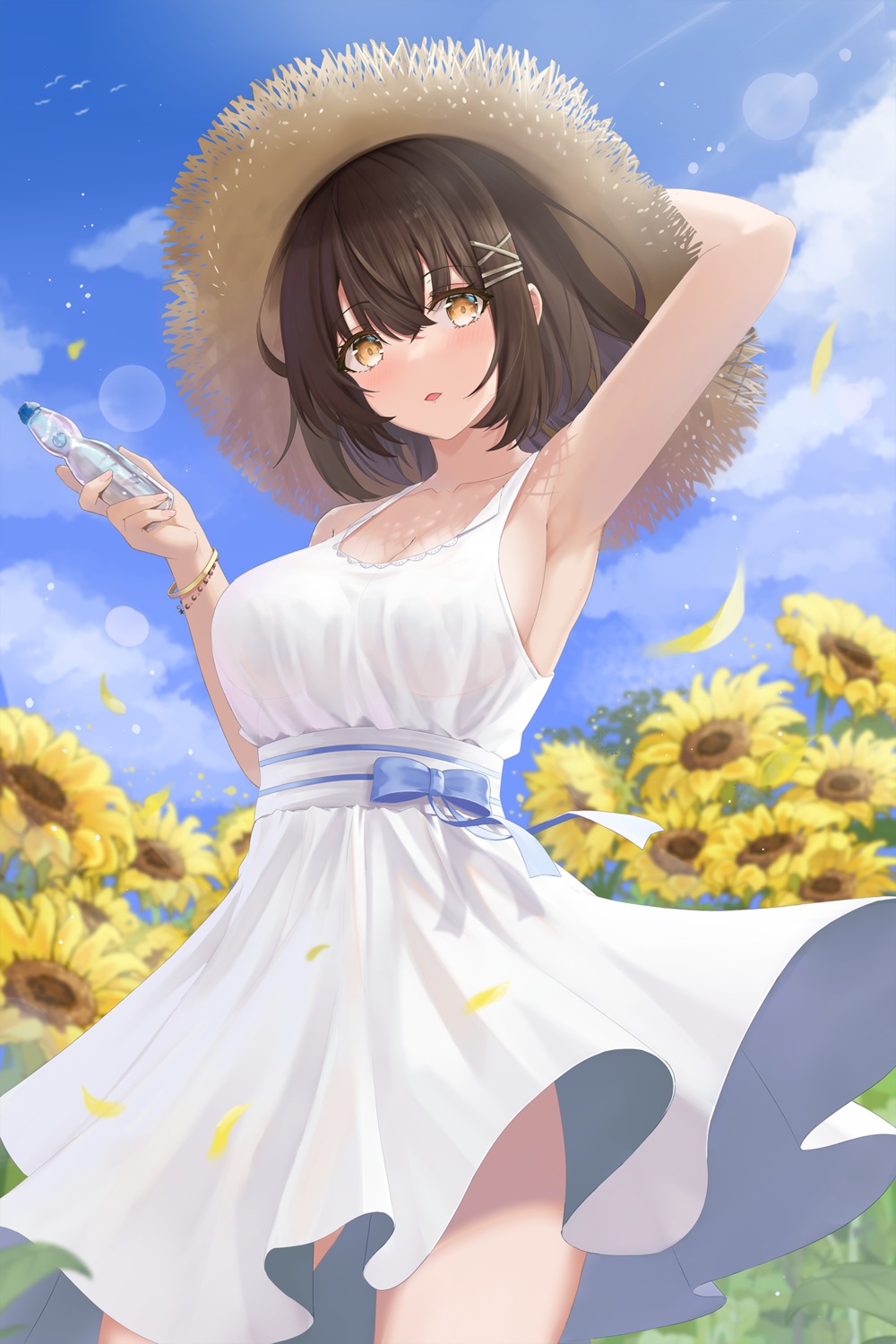 arikawa_rui dress no_bra see_through skirt_lift summer_dress