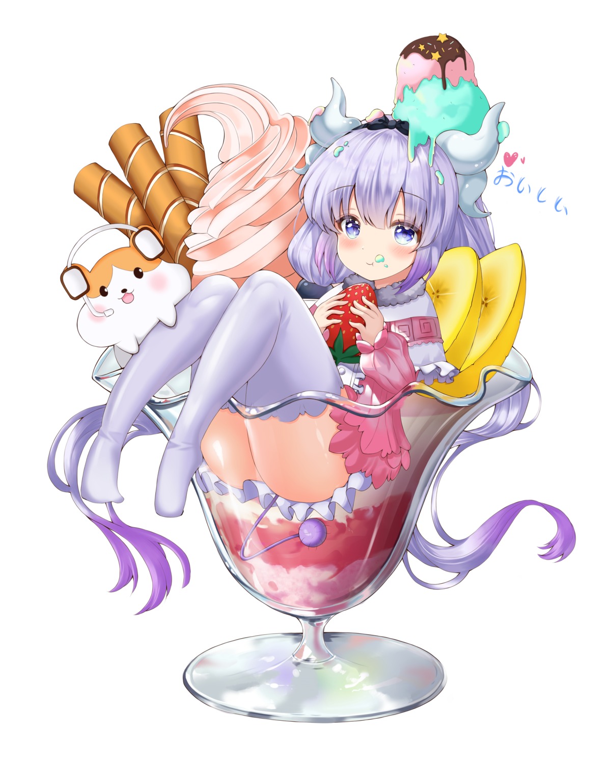 feet horns kanna_kamui kobayashi-san_chi_no_maidragon skirt_lift ssong2 tail thighhighs