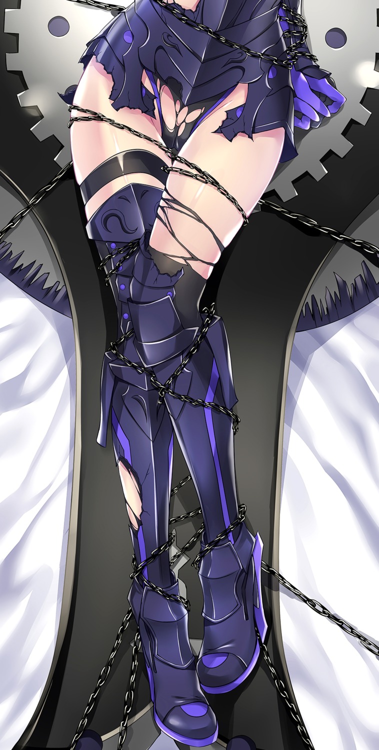 armor bondage fate/grand_order garter kobayashi_chisato leotard mash_kyrielight nopan thighhighs torn_clothes