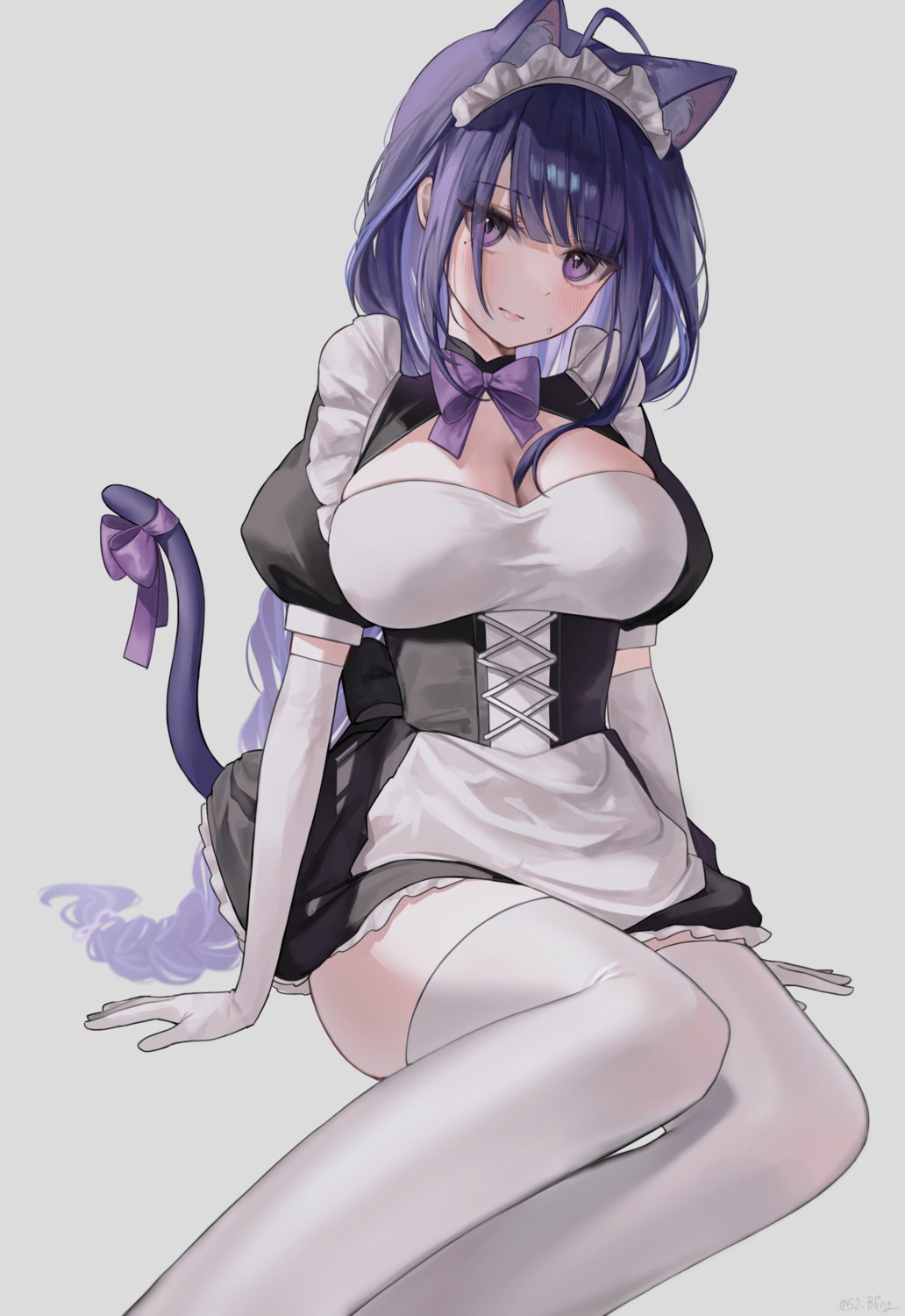 bling_(epvc5242) cleavage genshin_impact maid neko raiden_shogun tail thighhighs