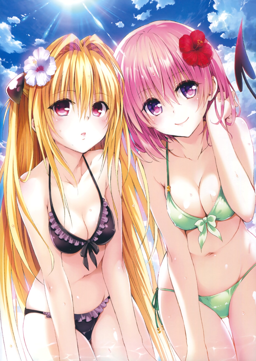 bikini cleavage erect_nipples golden_darkness momo_velia_deviluke swimsuits tail to_love_ru to_love_ru_darkness wet yabuki_kentarou