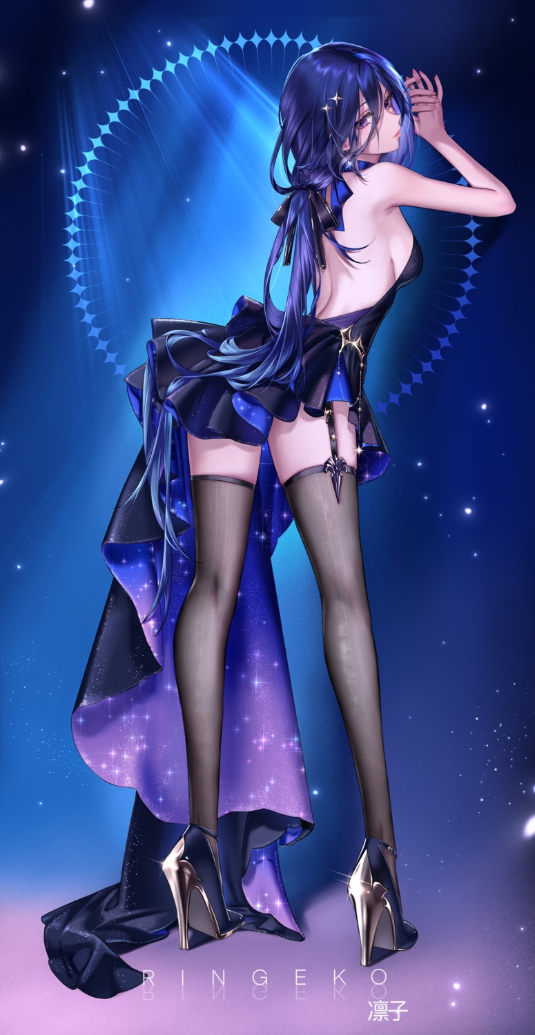 clorinde dress genshin_impact heels no_bra ringeko-chan stockings thighhighs