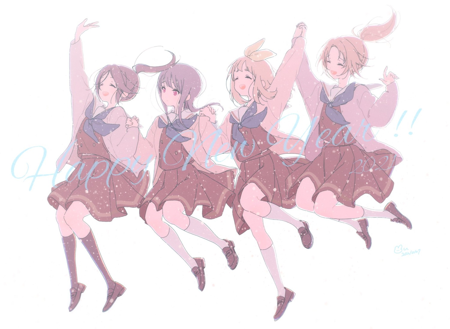 amayadori_uki hibike!_euphonium kasaki_nozomi nakagawa_natsuki seifuku skirt_lift yoroizuka_mizore yoshikawa_yuuko