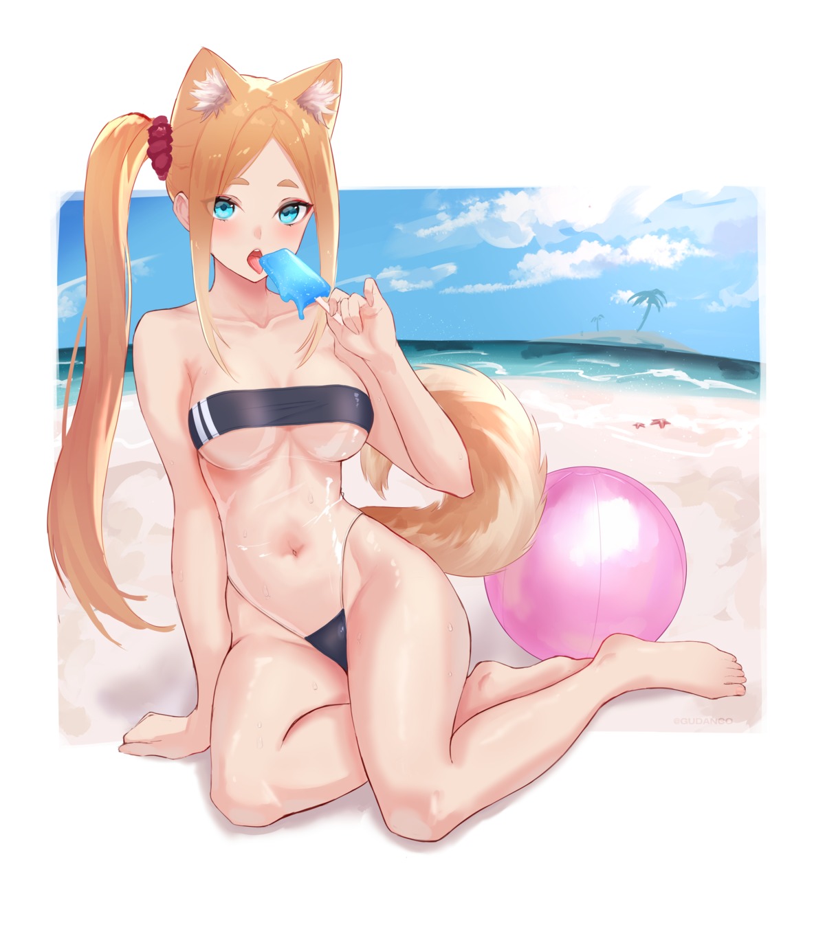 animal_ears gudanco_(nyanmeowzer) inumimi see_through swimsuits tail wet wet_clothes