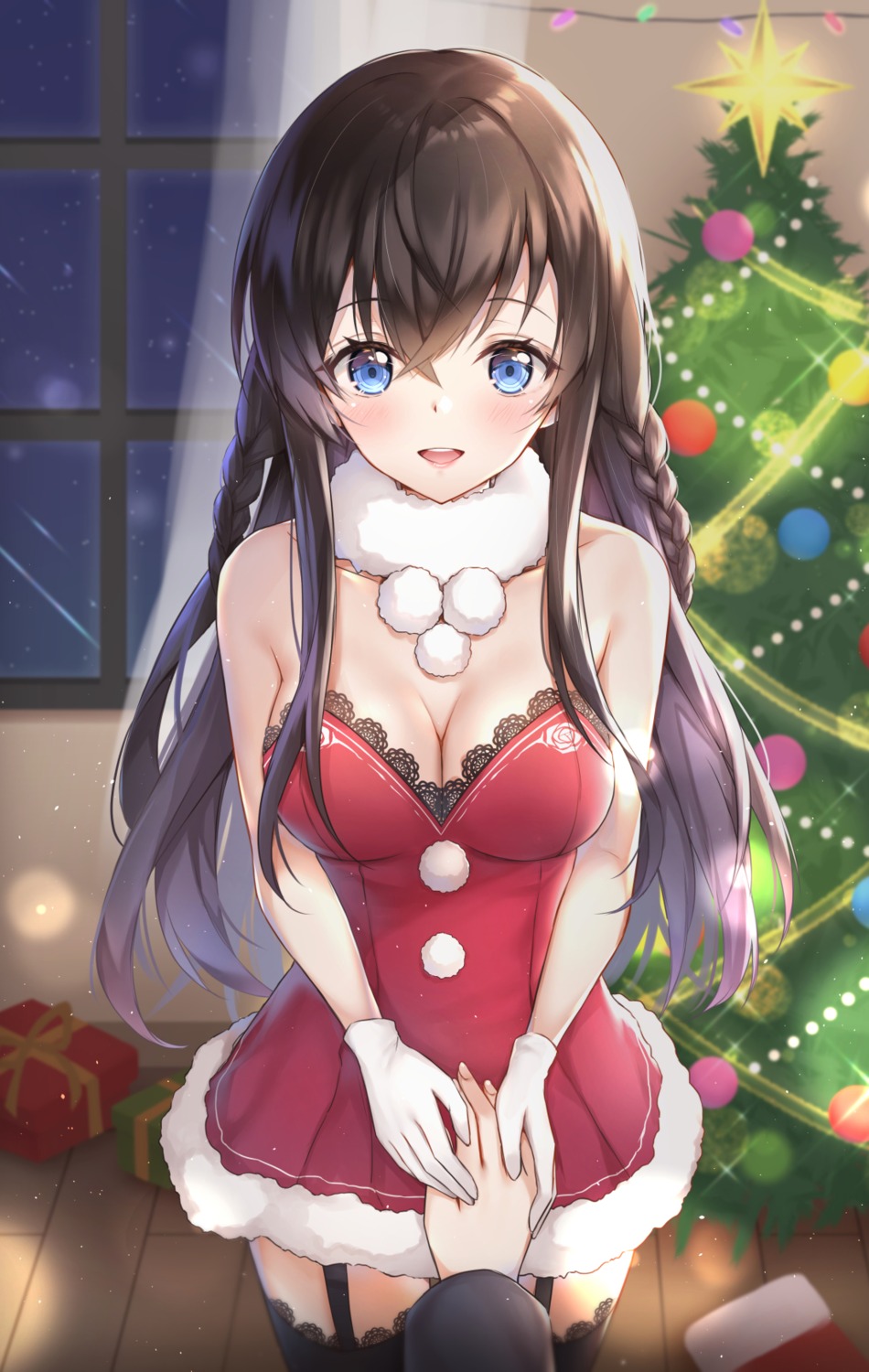 christmas cleavage cuna_(qunya) dress stockings thighhighs