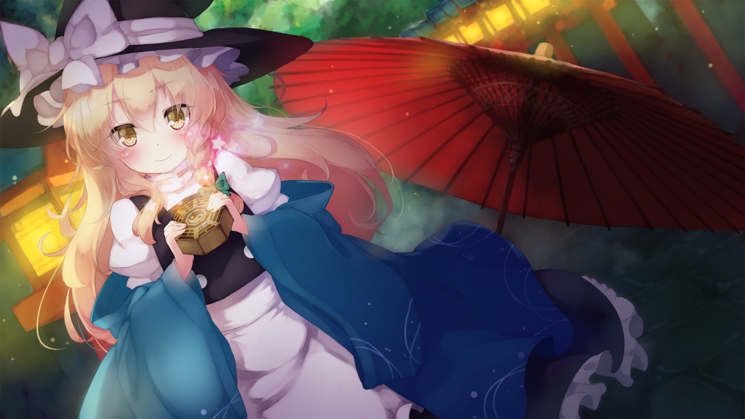 gengetsu_chihiro kirisame_marisa touhou umbrella wallpaper witch