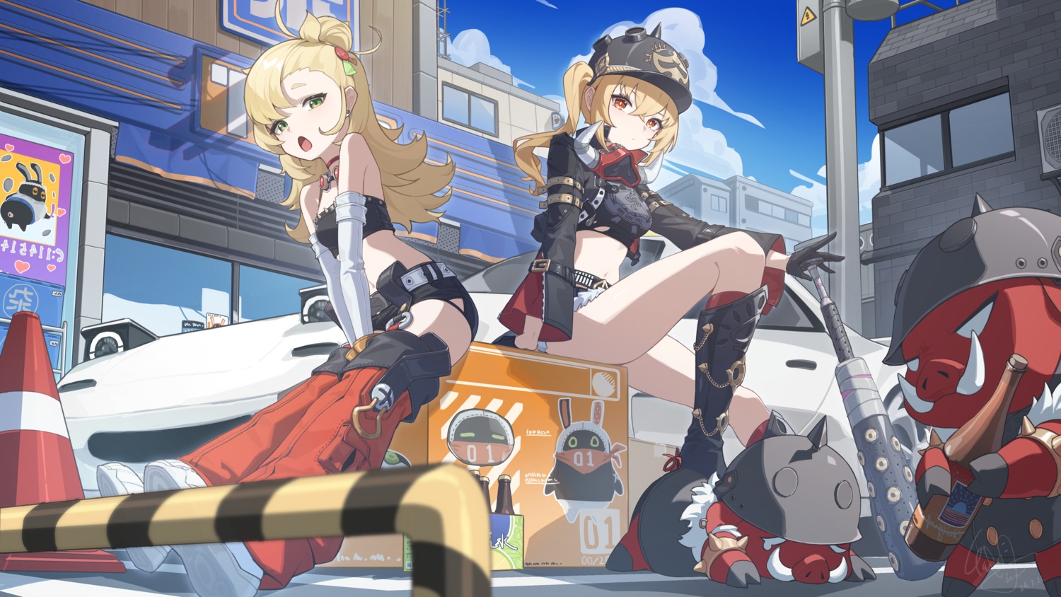 chiyo_akira luciana_de_montefio piper_wheel thighhighs torn_clothes weapon zenless_zone_zero