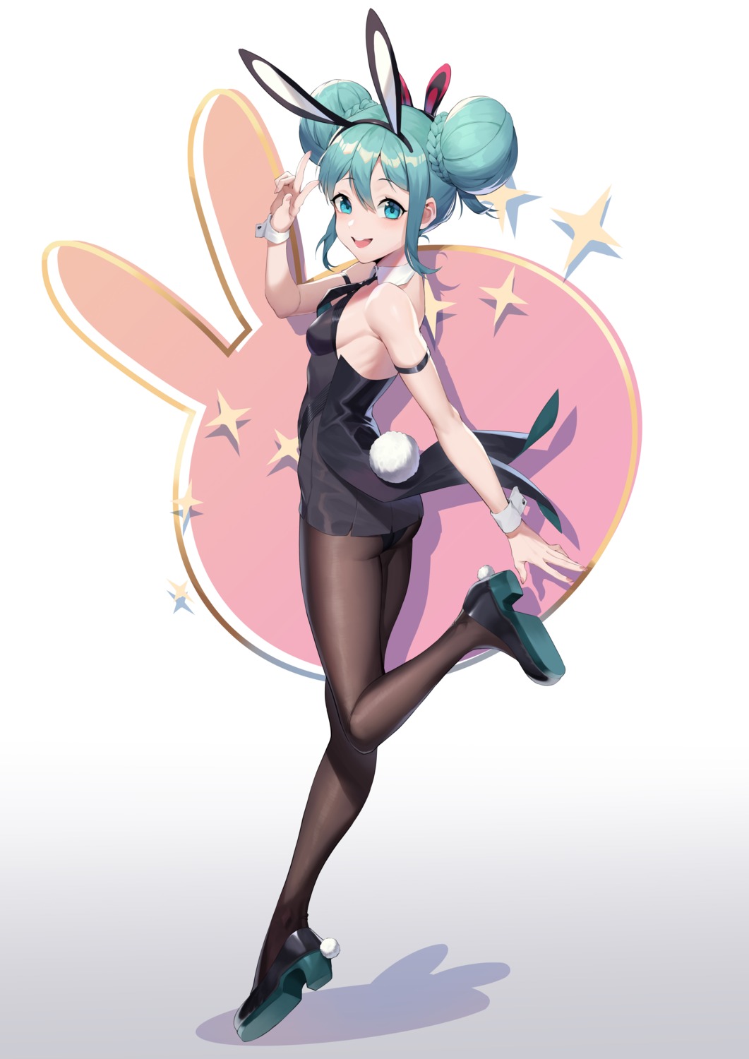 animal_ears ass bicute_bunnies_miku bunny_ears bunny_girl hatsune_miku heels nori_tamahana pantyhose tail vocaloid