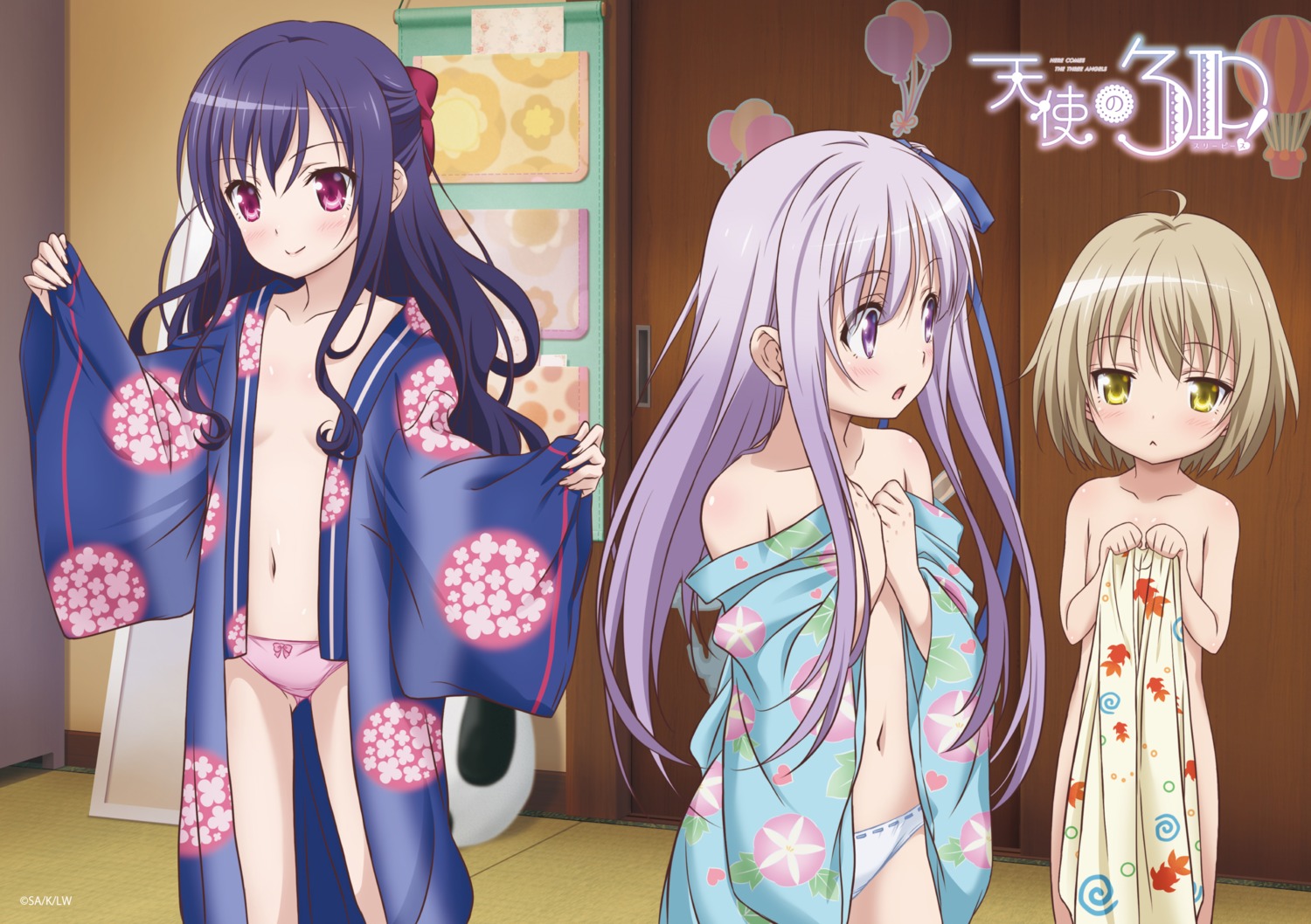 goto_jun kaneshiro_sora loli momijidani_nozomi naked no_bra noguchi_takayuki open_shirt pantsu tenshi_no_three_piece! yukata