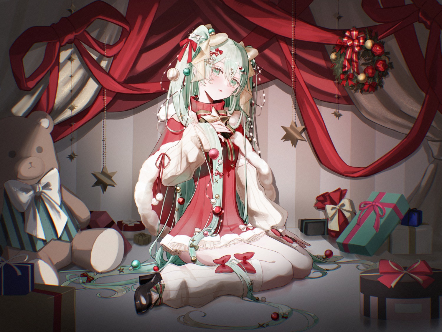 christmas dress hatsune_miku heels mahiru_mm vocaloid