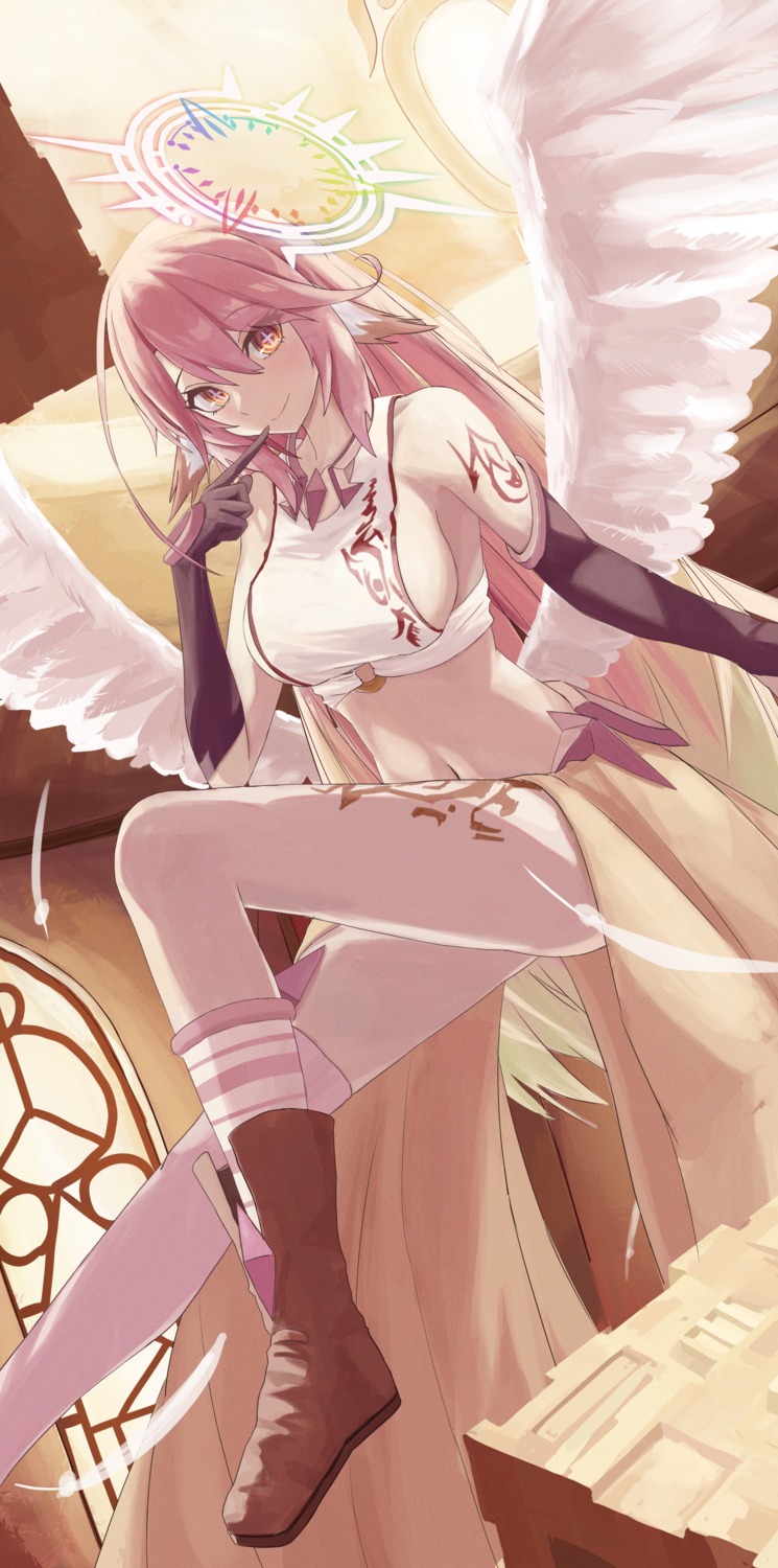 angel animal_ears jibril_(no_game_no_life) muginosa no_bra no_game_no_life no_game_no_life_desu! no_game_no_life_zero tattoo thighhighs wings