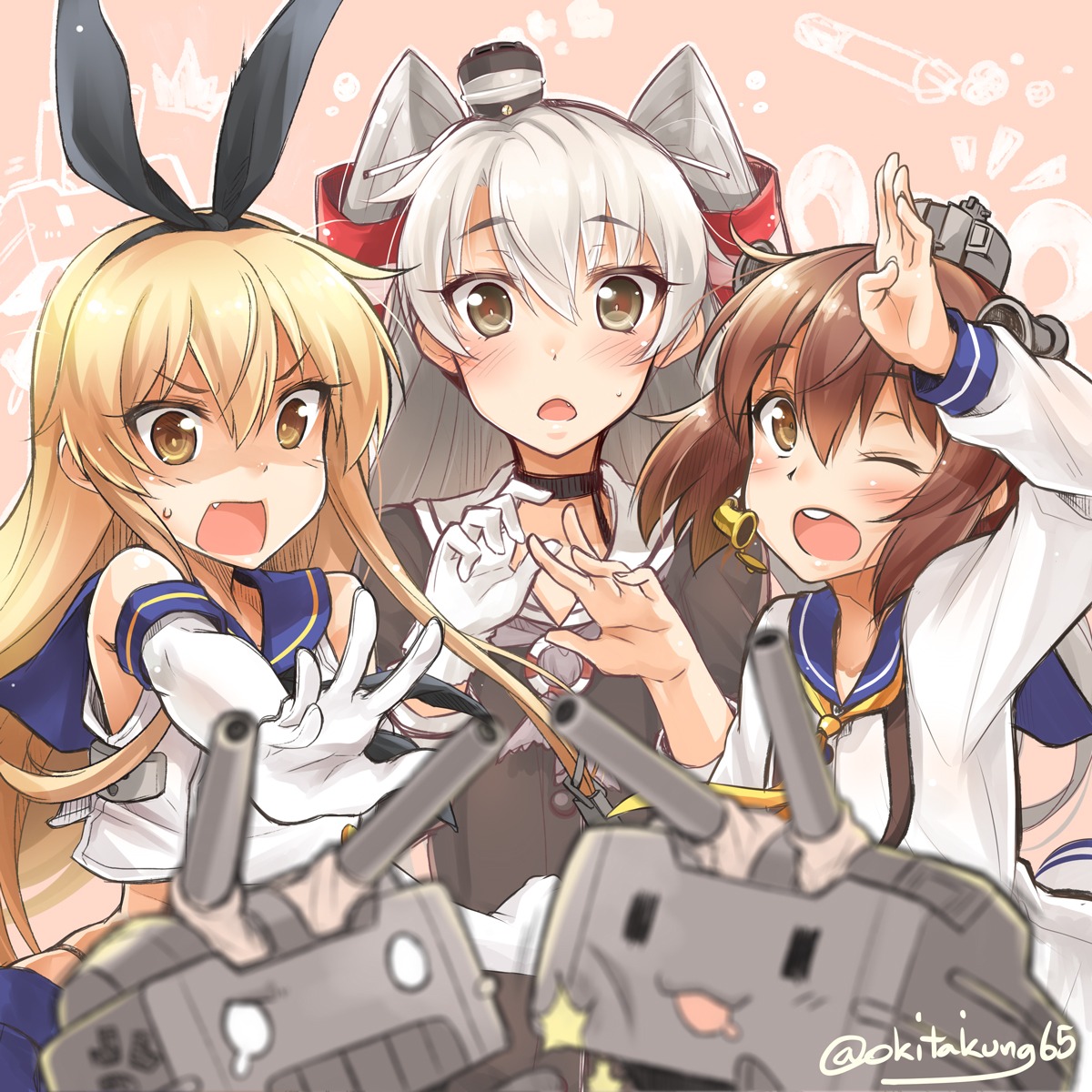 amatsukaze_(kancolle) kantai_collection okitakung rensouhou-chan rensouhou-kun shimakaze_(kancolle) yukikaze_(kancolle)