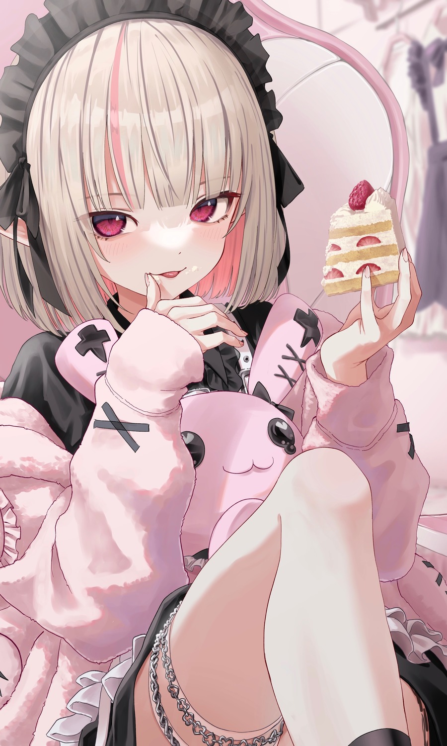 cream garter gothic_lolita hasisisissy lolita_fashion makaino_ririmu nijisanji nijisanji_gamers pointy_ears