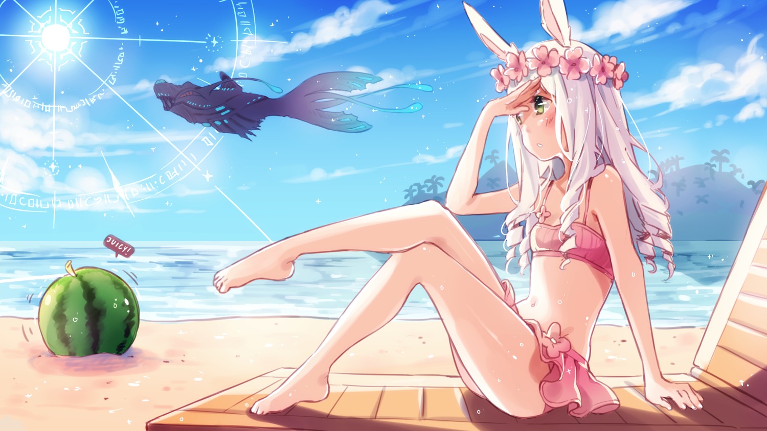 animal_ears bikini bunny_ears cleavage elin feet killian swimsuits tera_online wallpaper