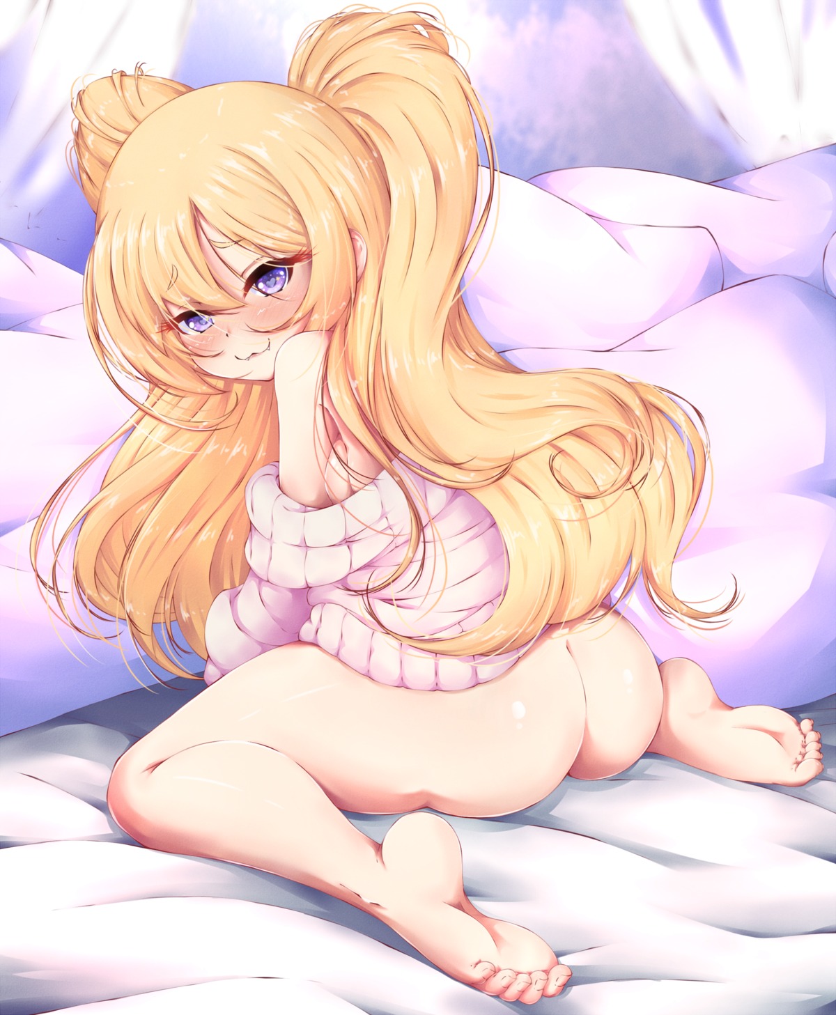 ass azur_lane bache_(azur_lane) bottomless ether_core feet no_bra sweater