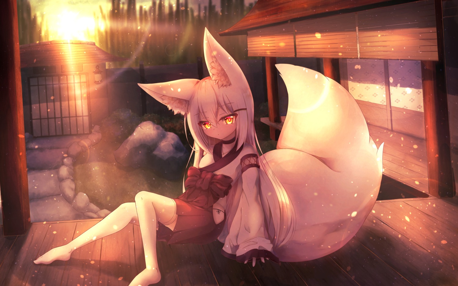 animal_ears kitsune kpan_(kpan123456) miko pantsu string_panties tail thighhighs