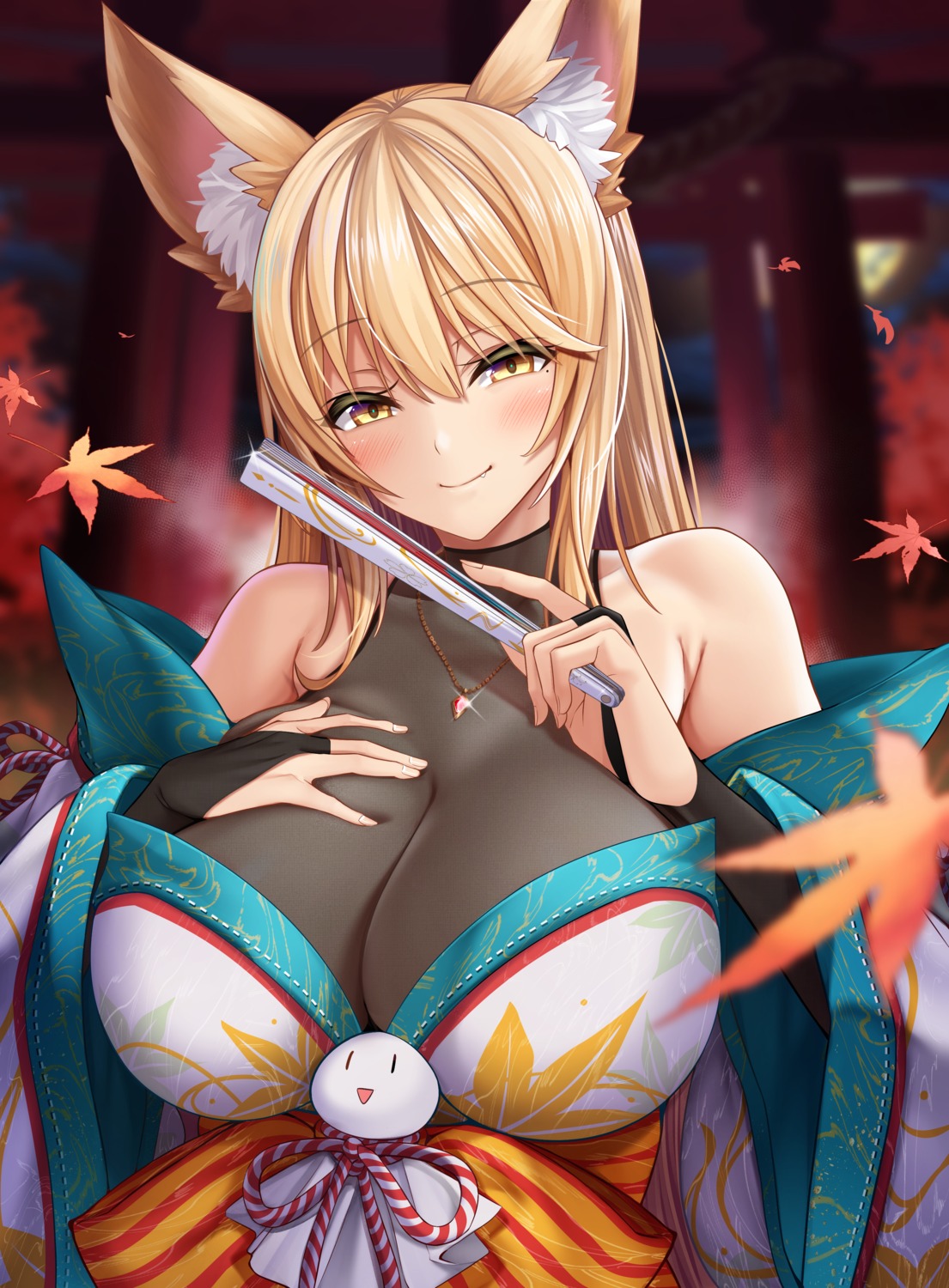 animal_ears japanese_clothes kitsune no_bra oni-noboru see_through