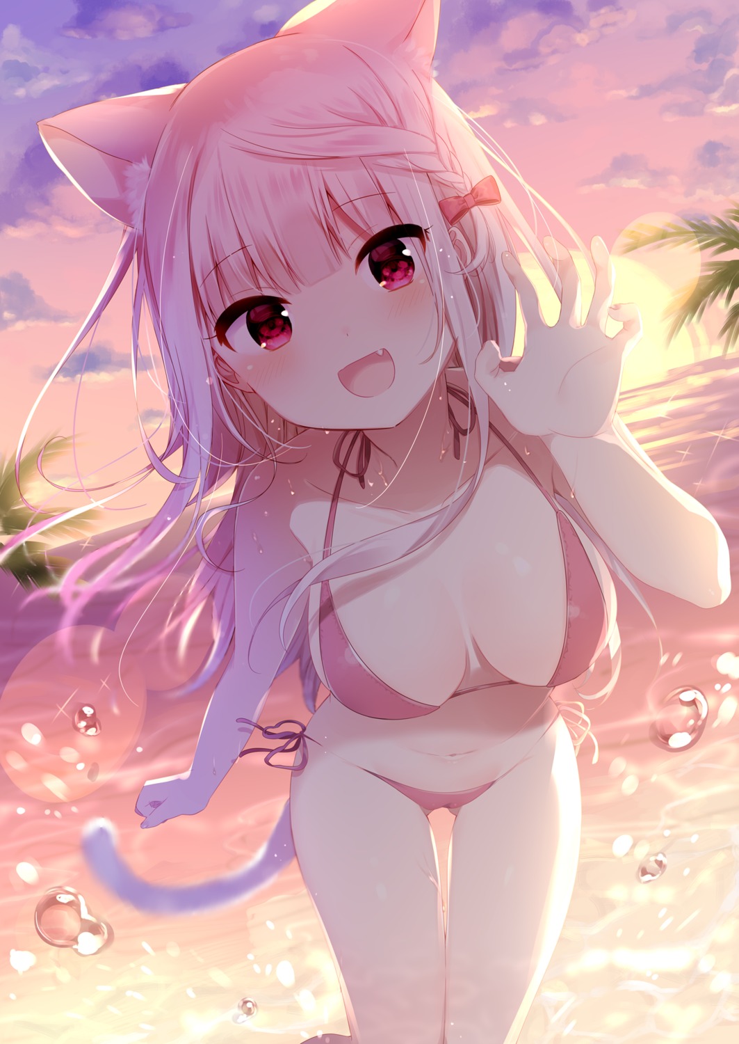 animal_ears bikini mafuyu_(chibi21) nekomimi swimsuits tail wet