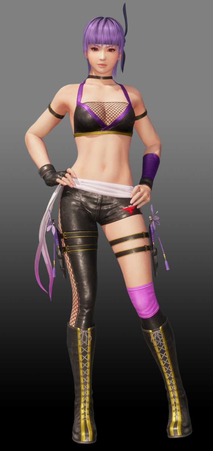 ayane_(doa) cg cleavage dead_or_alive dead_or_alive_6 fishnets garter koei_tecmo ninja thighhighs weapon