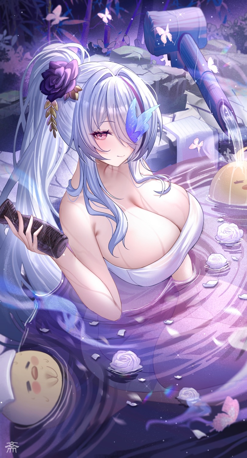 azur_lane manjuu_(azur_lane) onsen sake tansuan_(ensj3875) towel unzen_(azur_lane) wet