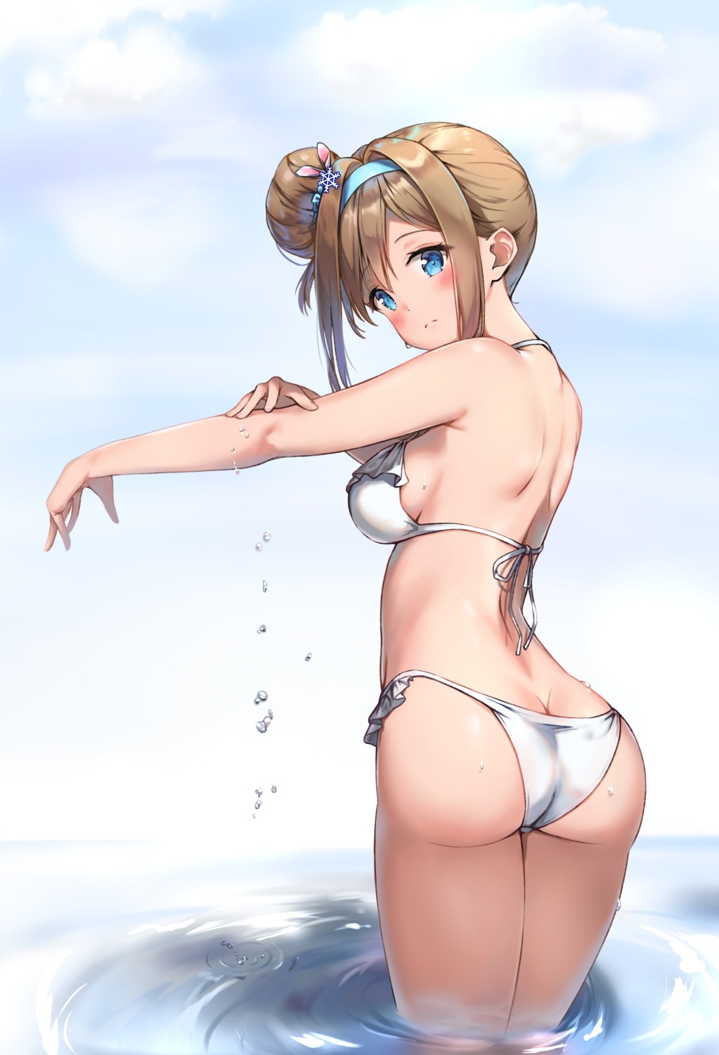 ass bikini girls_frontline qoray suomi_kp31_(girls_frontline) swimsuits wet